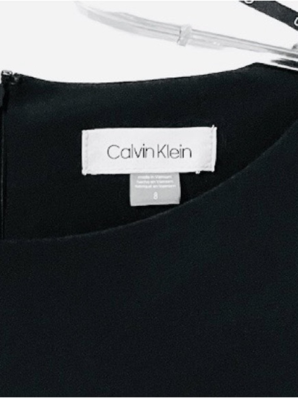 Calvin Klein Black Dress Flared sleeve with pearl buttons. Size 8